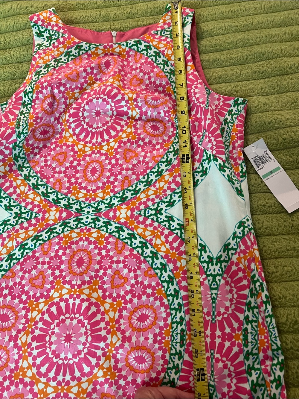 London Times Sleeveless Shift Dress Pink Green Medallion Print US 8 - Picture 14 of 16